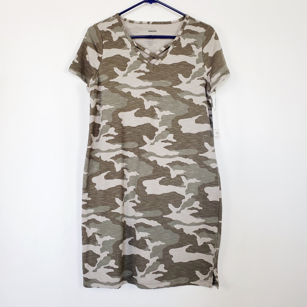 Sonoma Camo Green Gray T-shirt Dress Size Small